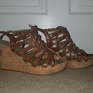 Guess Brown Strappy Wedge Shoes